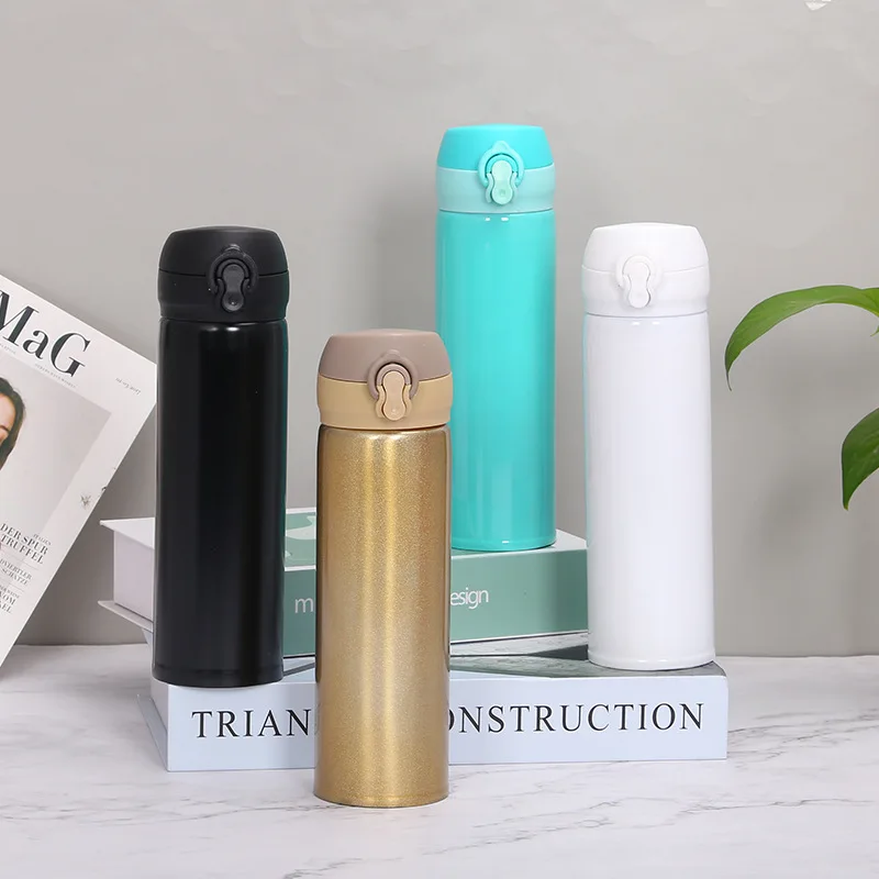 

Promotional portable customized double wall 304 stainless steel water bottle tumbler vacuum flask with bounce lid, Available colors or custom colors