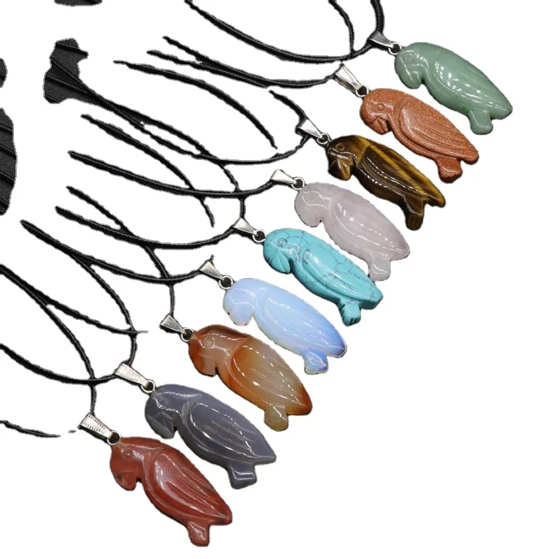 

Natural crystal semi-precious stone agates engrave cute small bird shape necklace