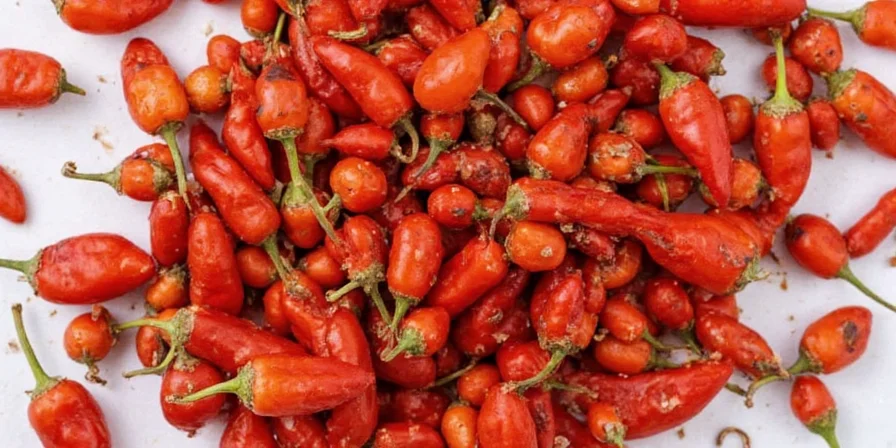 Different brands of red pepper flakes displayed on a counter.