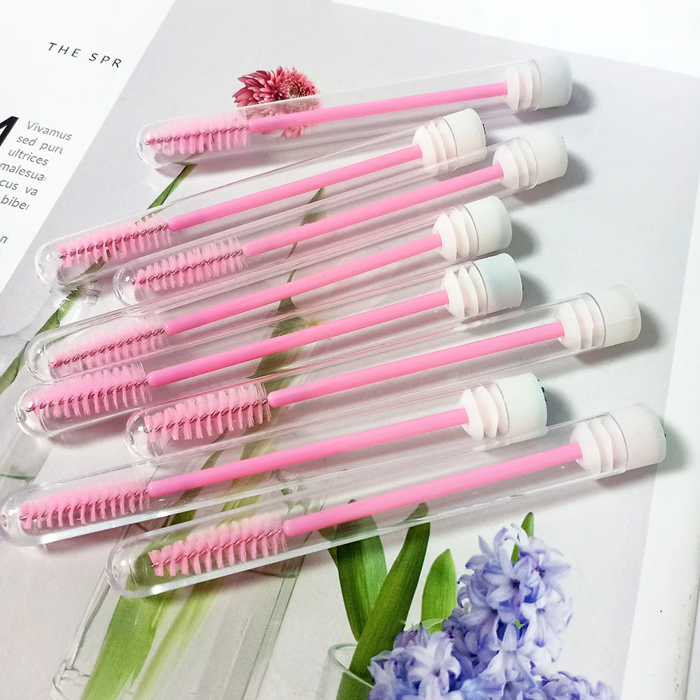 

customized mini disposable nylon mascara wands micro rose gold lash extension brush eyelash cleaning brushes tube