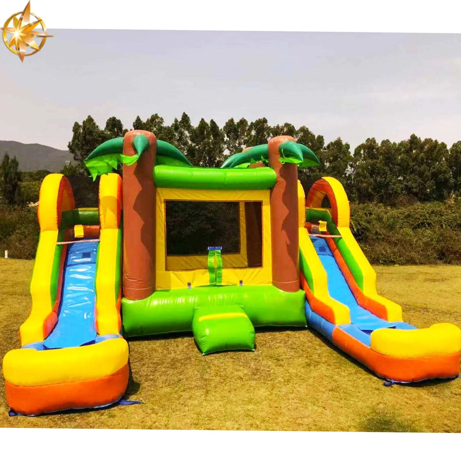 Customized Inflatable Water Slide Combo Dual Lane Tropical Coconut
