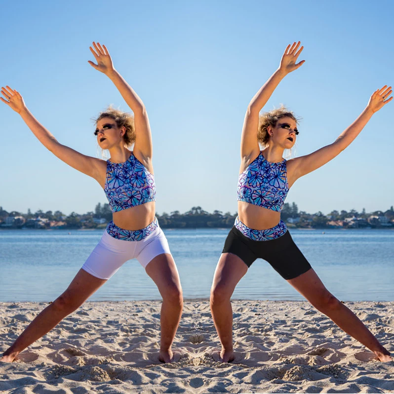 

Floral Print Two-Piece Ultra Thin T-shirt with Shorts OEM Beachwear Fashion Sport Yoga Clothes Woman Swimwear