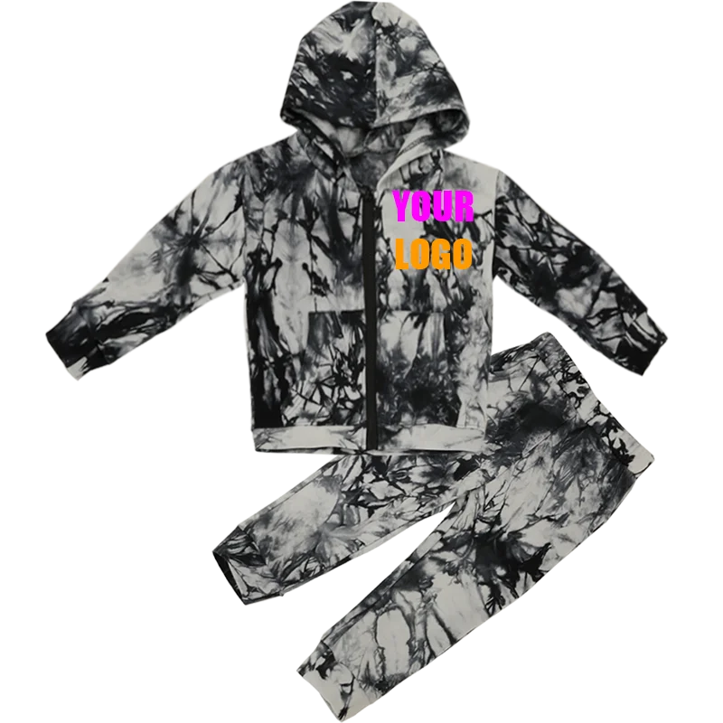 

Cotton Unisex Tie Dye Matching Sweatsuit Vendors Kids Clothing Sets Girl Sweatpants And Hoodie Set