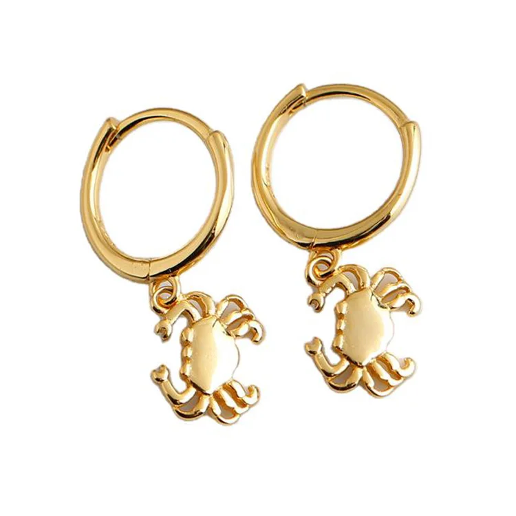 

Handmade women jewelry 925 sterling silver 14k gold plated creative ocean series sea animal crab hoops earrings
