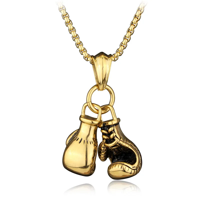 

Pair Pendant Chain For Men Boys Charm Sports Fitness Jewelry Titanium Steel Alloy Mini Boxing Glove Necklace