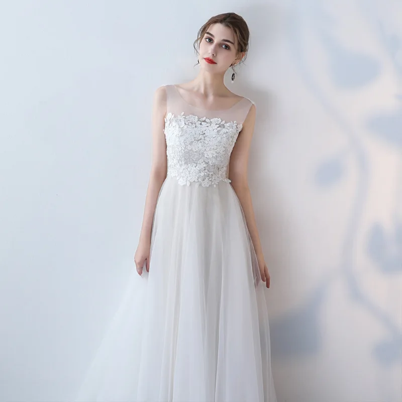 

2021 European And American New Style Elegant Simple Fashion Lace White Banquet Slim And Comfortable Long Evening Dress, Picture