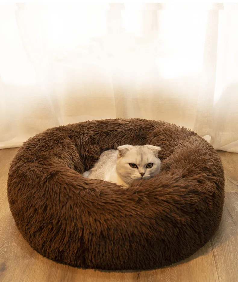

Hot Selling Pet Fluffy Faux Fur Donut Bed Sofa Dog Cat Bed Mattress Cushion Detachable Washable Detachable Pet Bed, Multi-colors