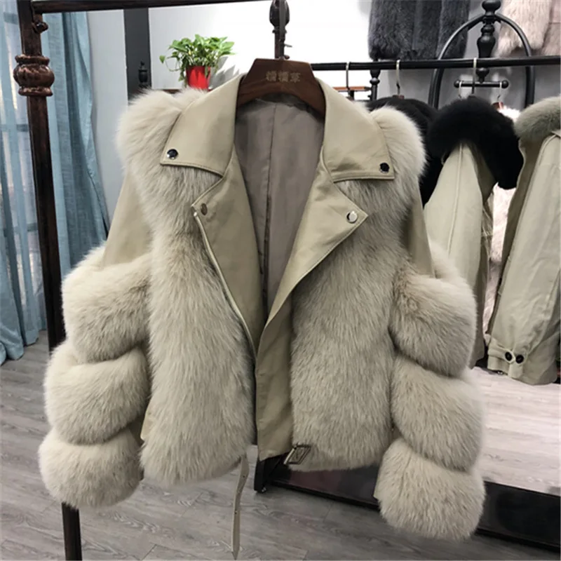 

fake fox fur rope winter jackets women coats leather fur jacket