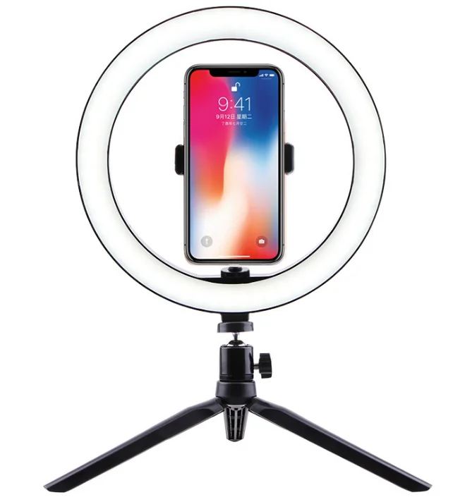 

10 inch 3200-5600k Table led selfie light ring with Tripod Stand and Phone Holder for Makeup Video, Black