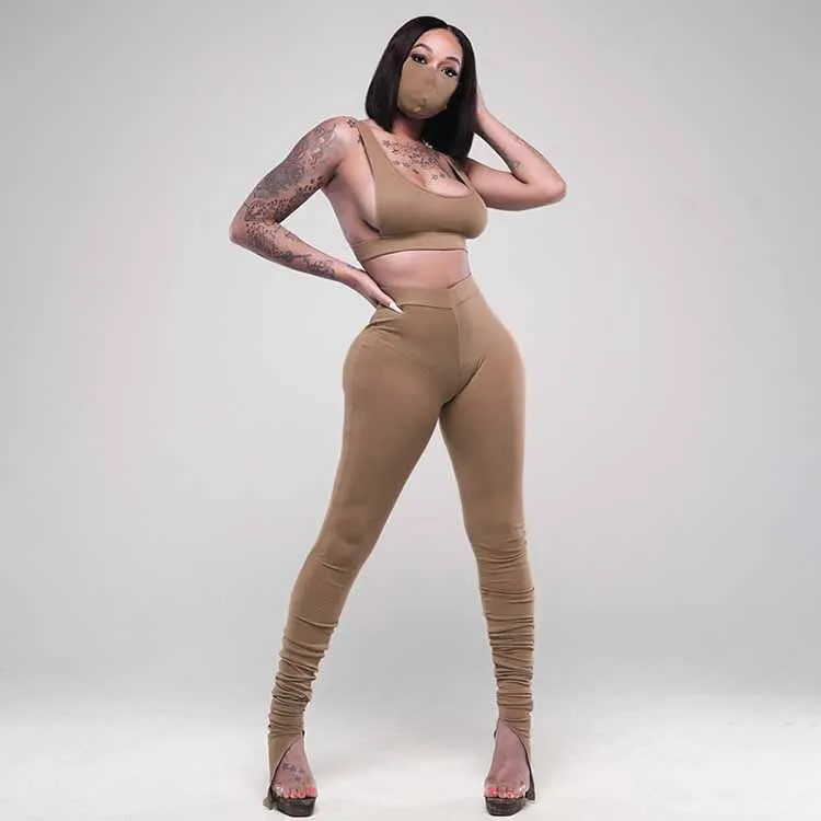 

2021 clothes Sexy Camisole With Skinny Yoga Pants Sports Suit Clothing Womens Fitness 2 Piece Set, White,gray,black,blue,khaki