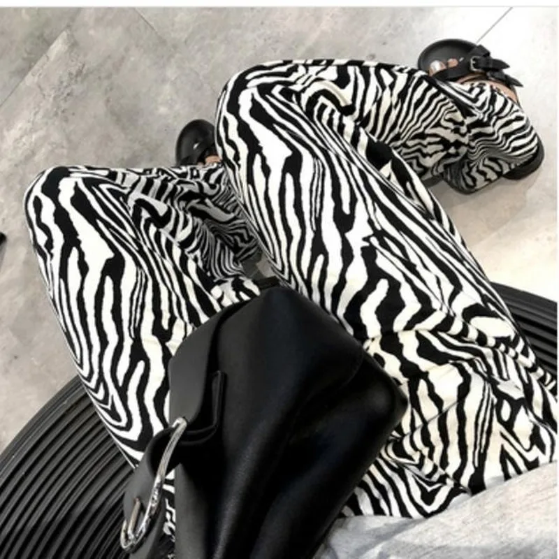 

Zebra Trousers Women Harajuku Wide Leg Pants Women 2020 Women Fashion Zebra Print Palazzo Pants High Waist Autumn, As pic