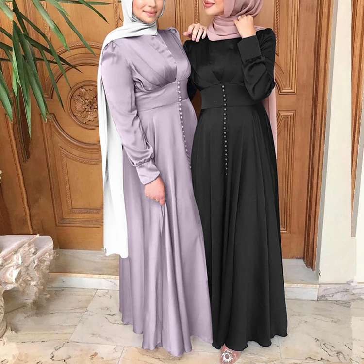 

Turkey Kamilah Modern Dress Elegant Women Islamic Clothing Long Sleeve Satin Dress Silk Beads Long Gown Robe Dubai Abaya, 5 colors in stock accepted customzied design