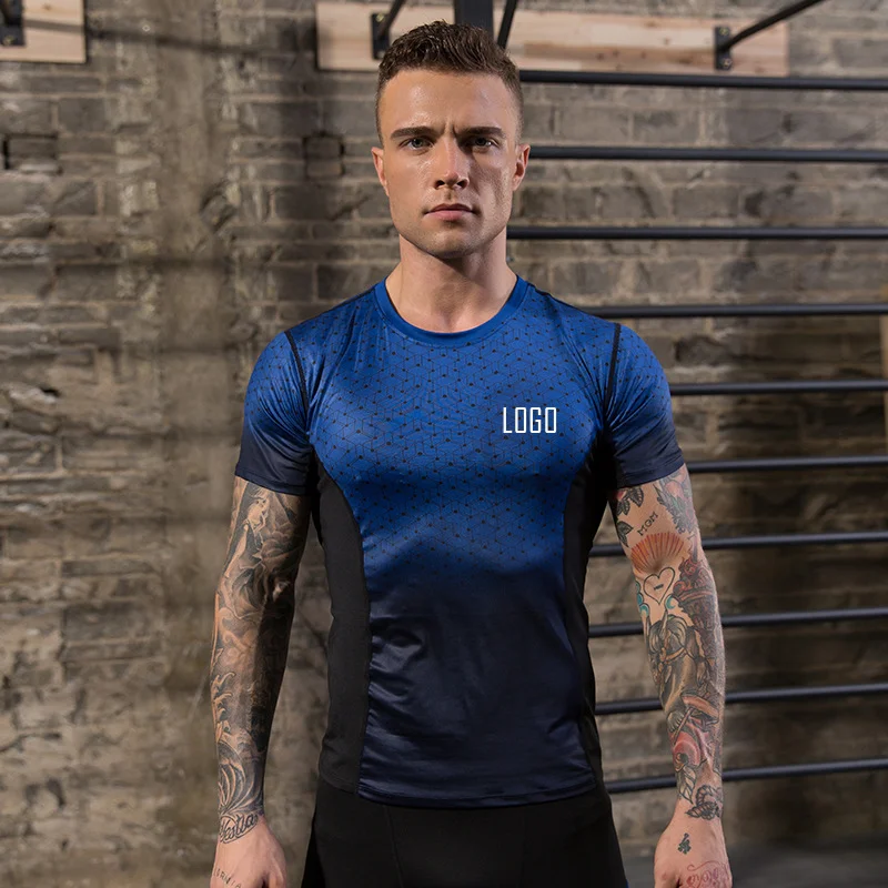 

Vedo Workout Sport T-shirt Dropshipping Custom Logo High Quality Male Printing Gradient Compression Fitness Men Gym Clothes, As picture