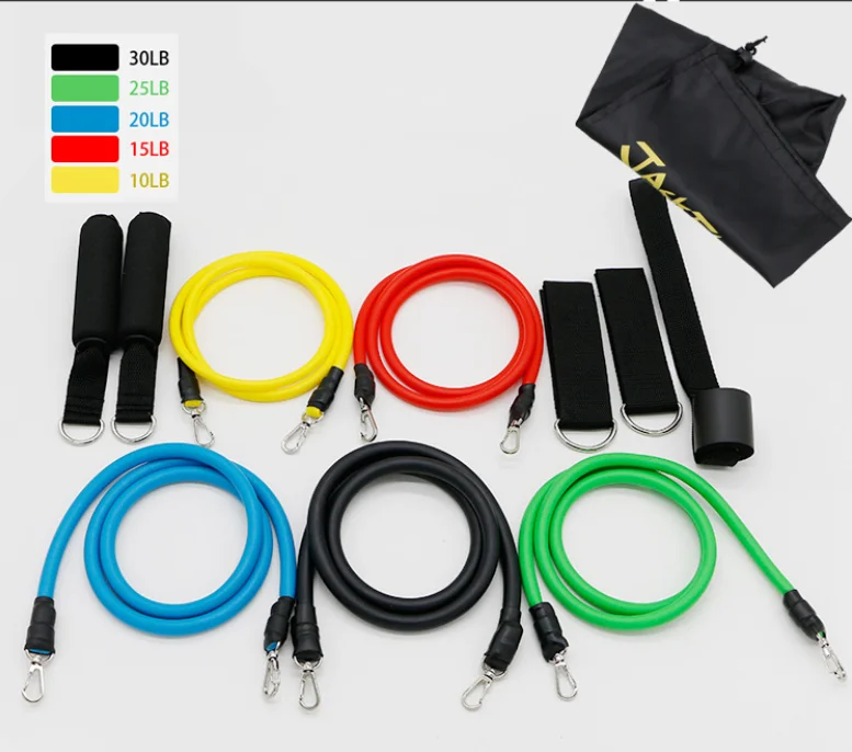 

Fitness Resistance Tubes 11 pcs set body trainer, Black red green blue yellow