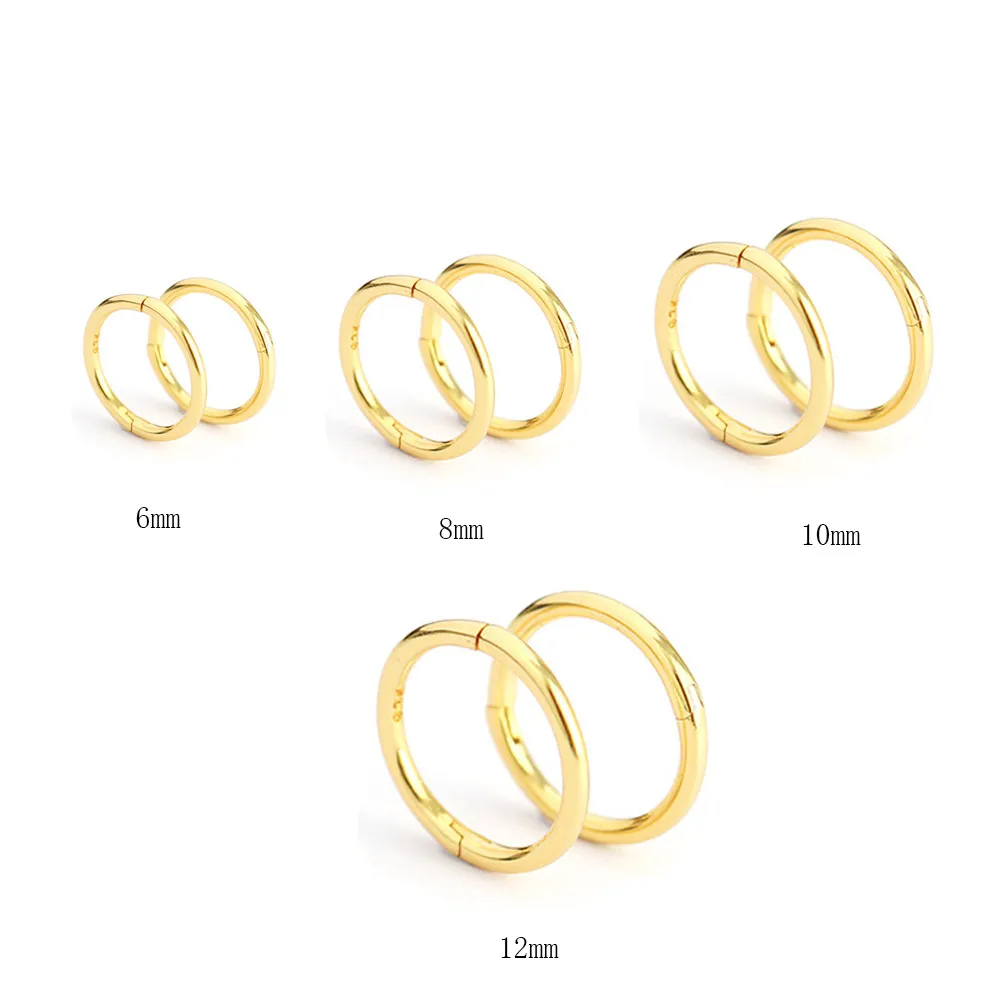 FUAMAY Pendientes De Cartilago 6mm 8mm 10mm 12mm Cartilage Earring Nose Rings for Women Silver Gold Plated Hoops Earrings