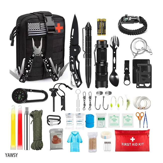 

Survivalkit 47 in 1 Outdoor Camping Military Travel Multifunction Wilderness First Aid SOS EDC Emergency Survival Kit, Multi-colors