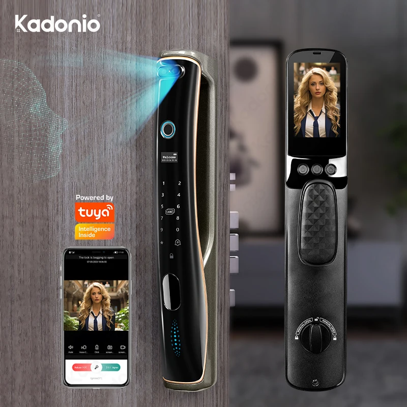 

Kadonio Wifi Digital RFID Key Card 3D Face Unlock Recognition Smart Door Lock For Home Hotel Apartment