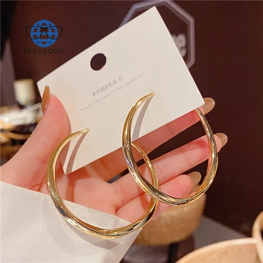 

Teenyoun America Style Big Large Gold Plated Jewelry 925 Silver Circle Earrings Geometric Round Hoop