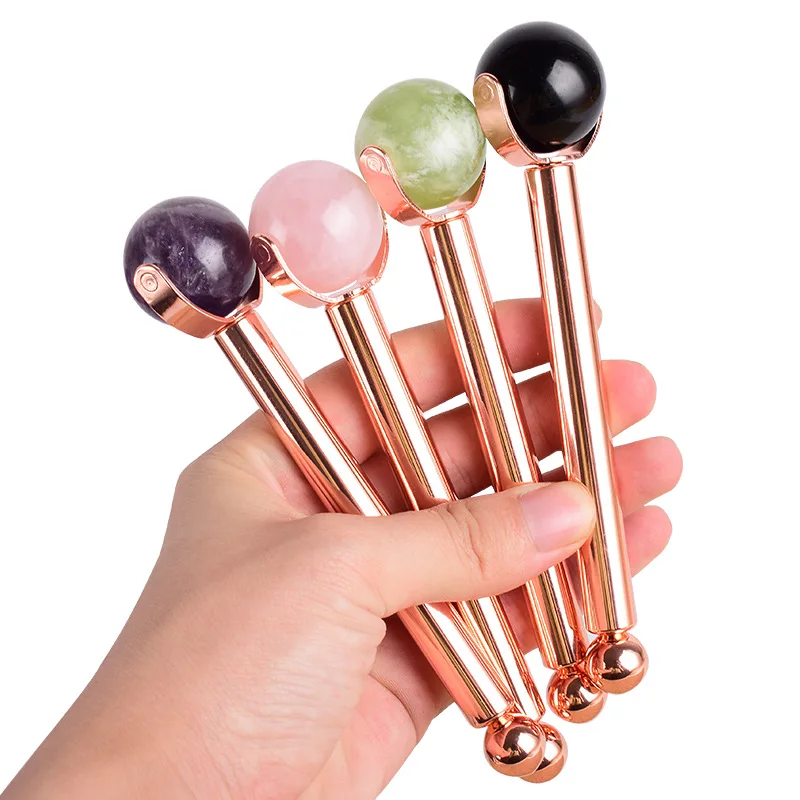 

High quality facial massager rose quartz gua sha tool set jade roller with gemstone balls