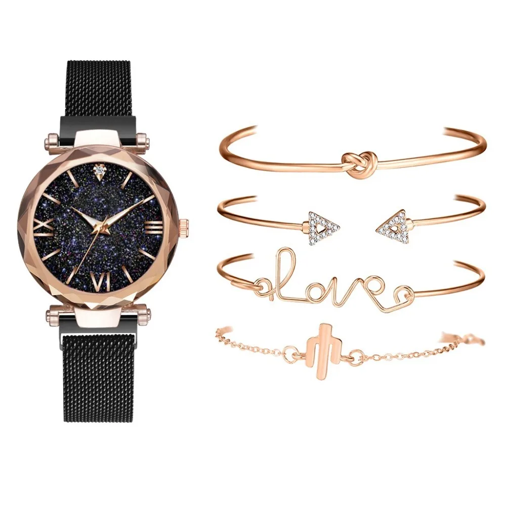 

New Arrival High Quality Luxury Magnet Buckle Ladies Watch And Bracelet Sets Simple Female Quartz Watch Gift Set