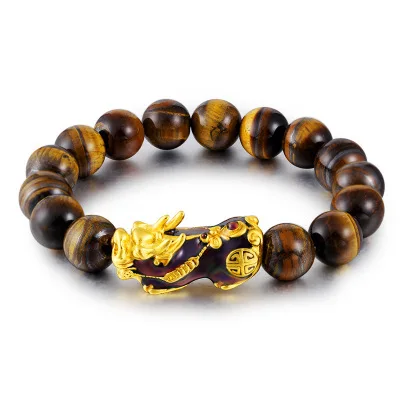 

FengShui Attract Wealth Good Luck Tiger Eyes PiXiu Bracelet High Quality Yellow Tiger Eyes Beads PiXiu Bracelet