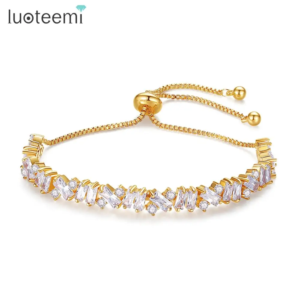 LUOTEEMI New Trendy Fashion  Irregular Cubic Zircon Adjustable Slide Bracelet Multi Tennis Bracelets