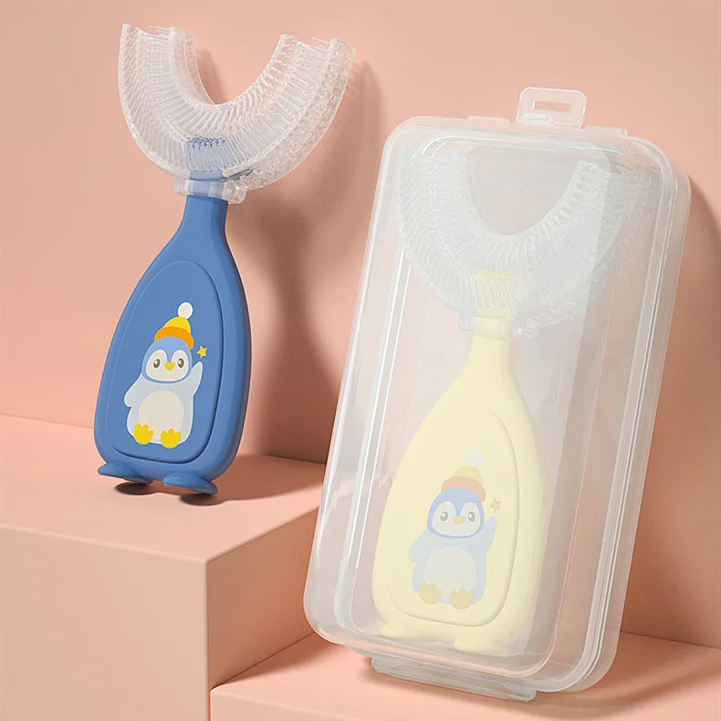 

Baby Manual U Shape Toothbrush 360 degree food grade silicone toothbrush for kids, Blue, yellow, orange