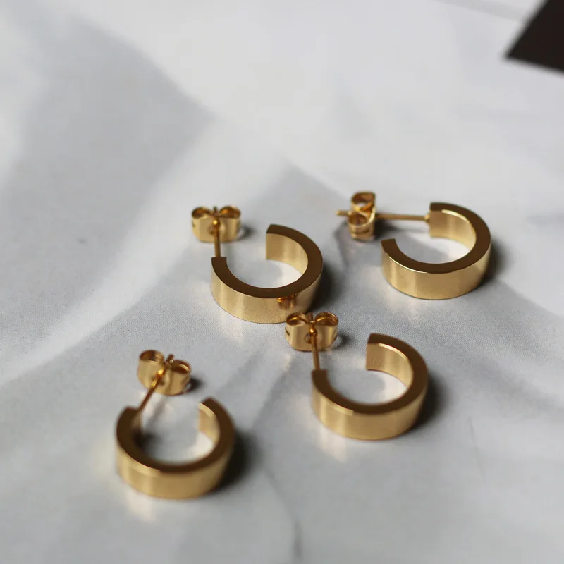 

Non tarnish free 18k gold plated stainless steel geometric chunky hoop earrings jewelry SL-E010