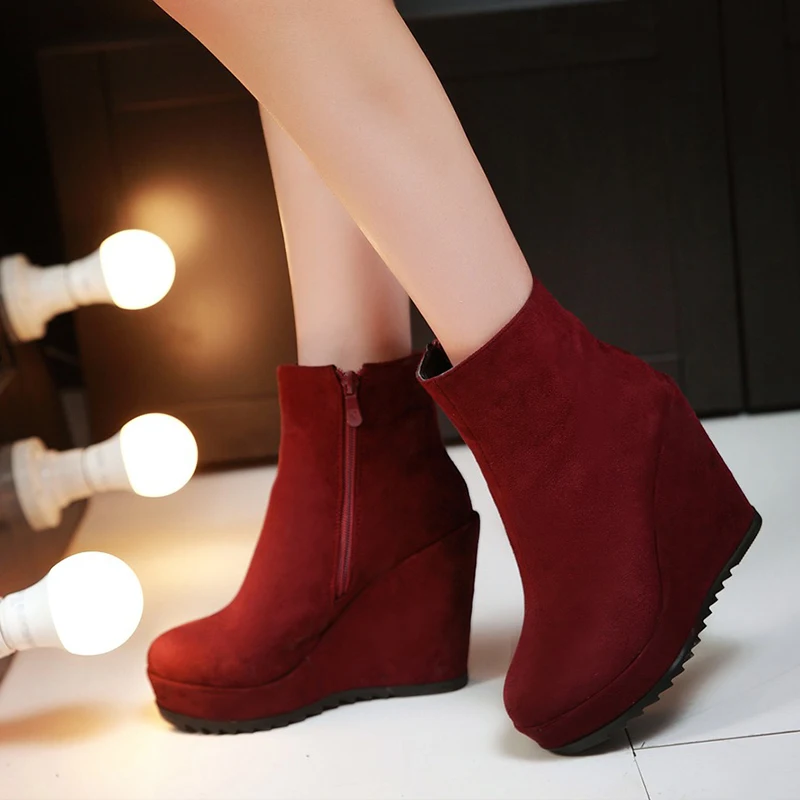 

Winter Fashion Round head Waterproofer Wedged heel side Zip lady booties