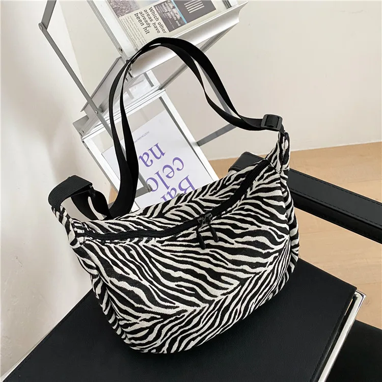 

New Design Fashion High Quality Messenger Bags Black Canvas Zebra Pattern Shoulder Bags For Women
