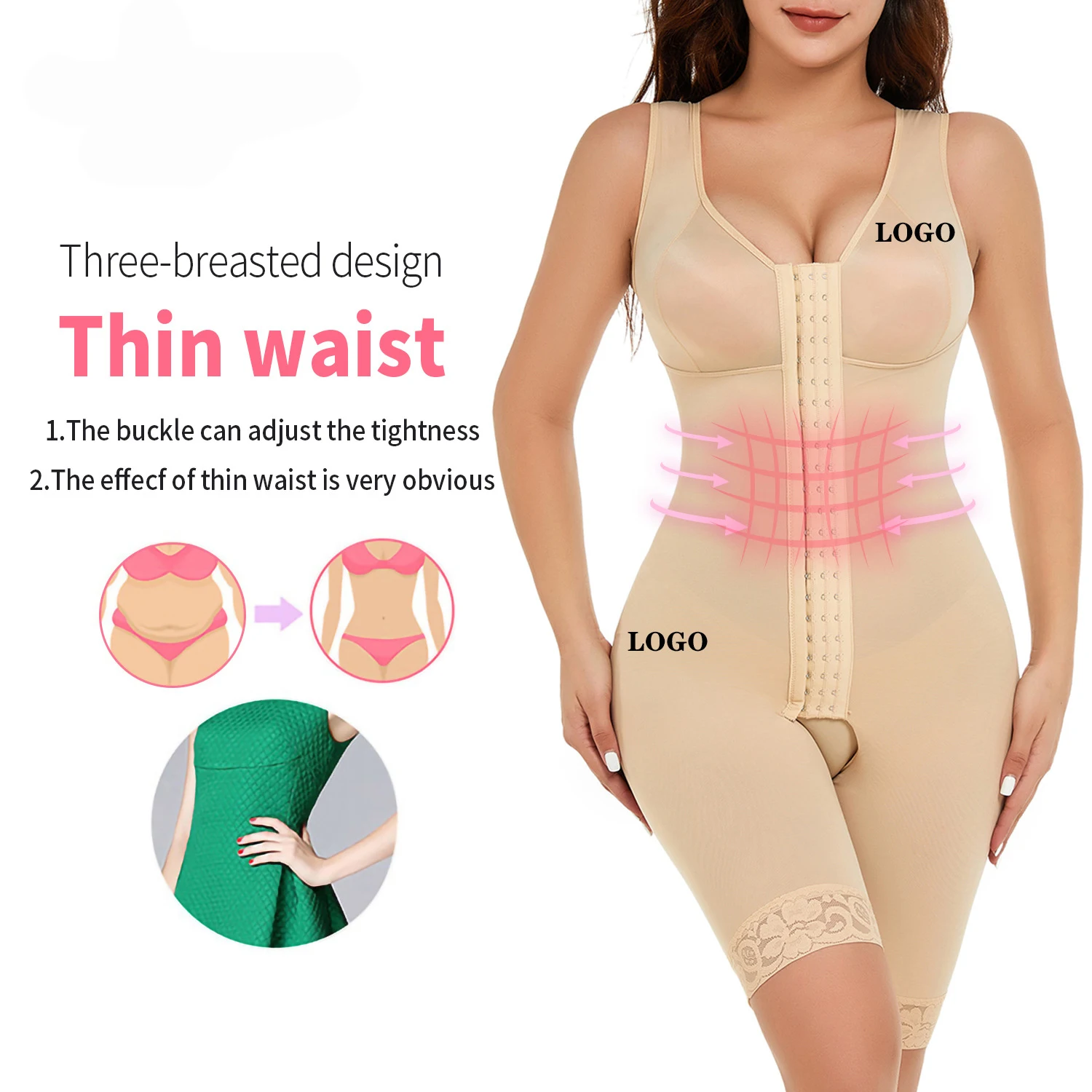 

Full Body Tummy Control Women High Compression Crotchless Thigh Colombianas Post Surgery Fullbody a Faha Shapewear Jumpsuit, Black, nude