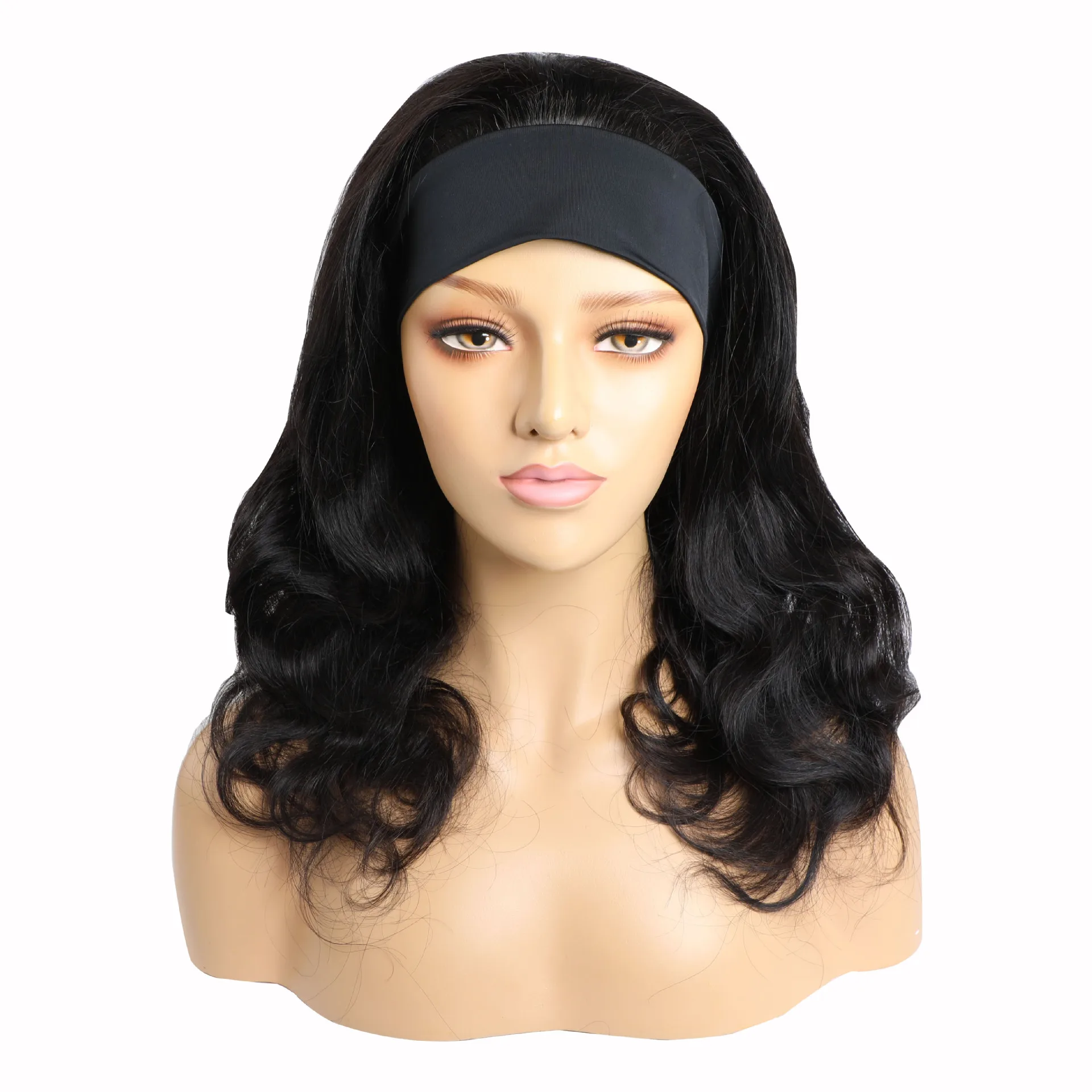 

Factory wholesale Machine-made natural headscarf hair cover body wave long curly hair real human hair wig headgear