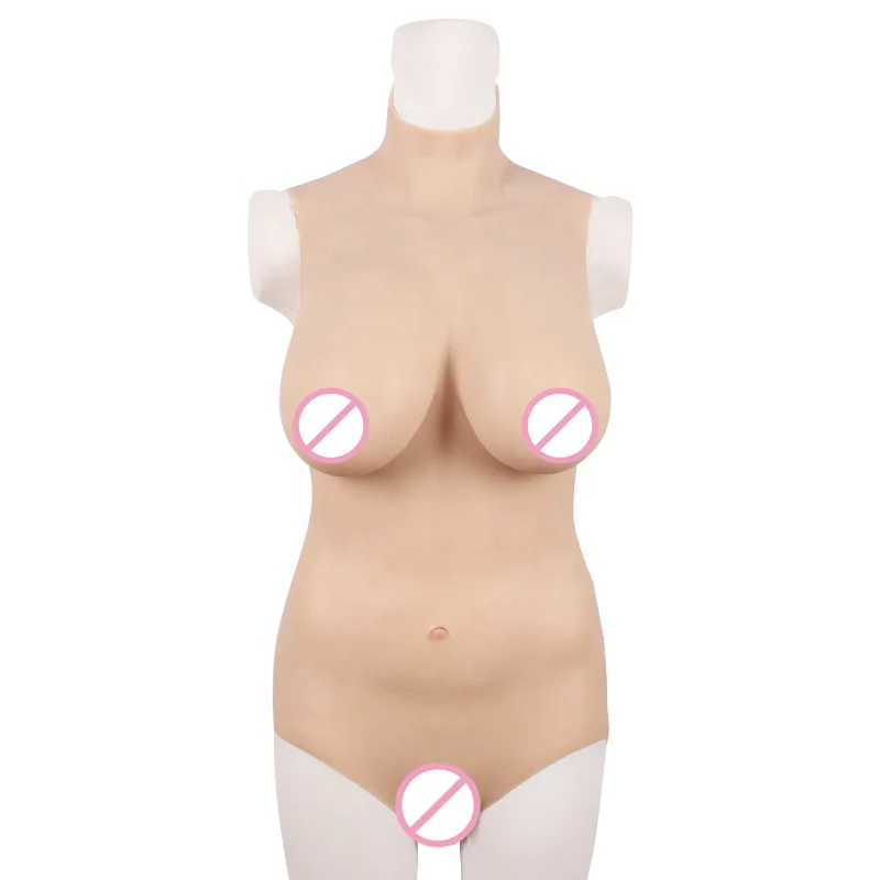 

D Cup Sexy Artificial Chests High Collar Wearable Triangle Silicone bodysuit for Shemale