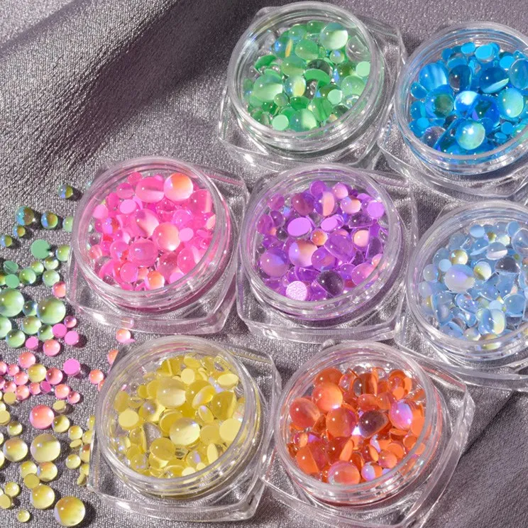 

Newest 2021!!! Mocha Aurora Mermaid Beads Flat Bottom Nail Art Rhinestone Crystal Nail