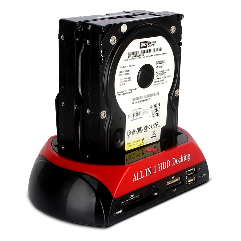 

USB 2.0 All in 1 Hard Disk Duplicator With Card Reader 2.5"/3.5" SATA/IDE HDD Docking Station, Black red