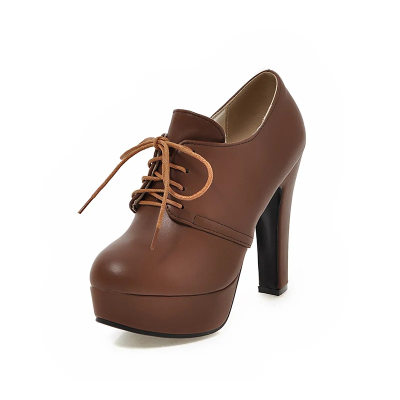 

Fashion Chunky Vintage Oxford Heels Ankle Booties Women Lace Up Platform Shoes, Brown/black/ecru