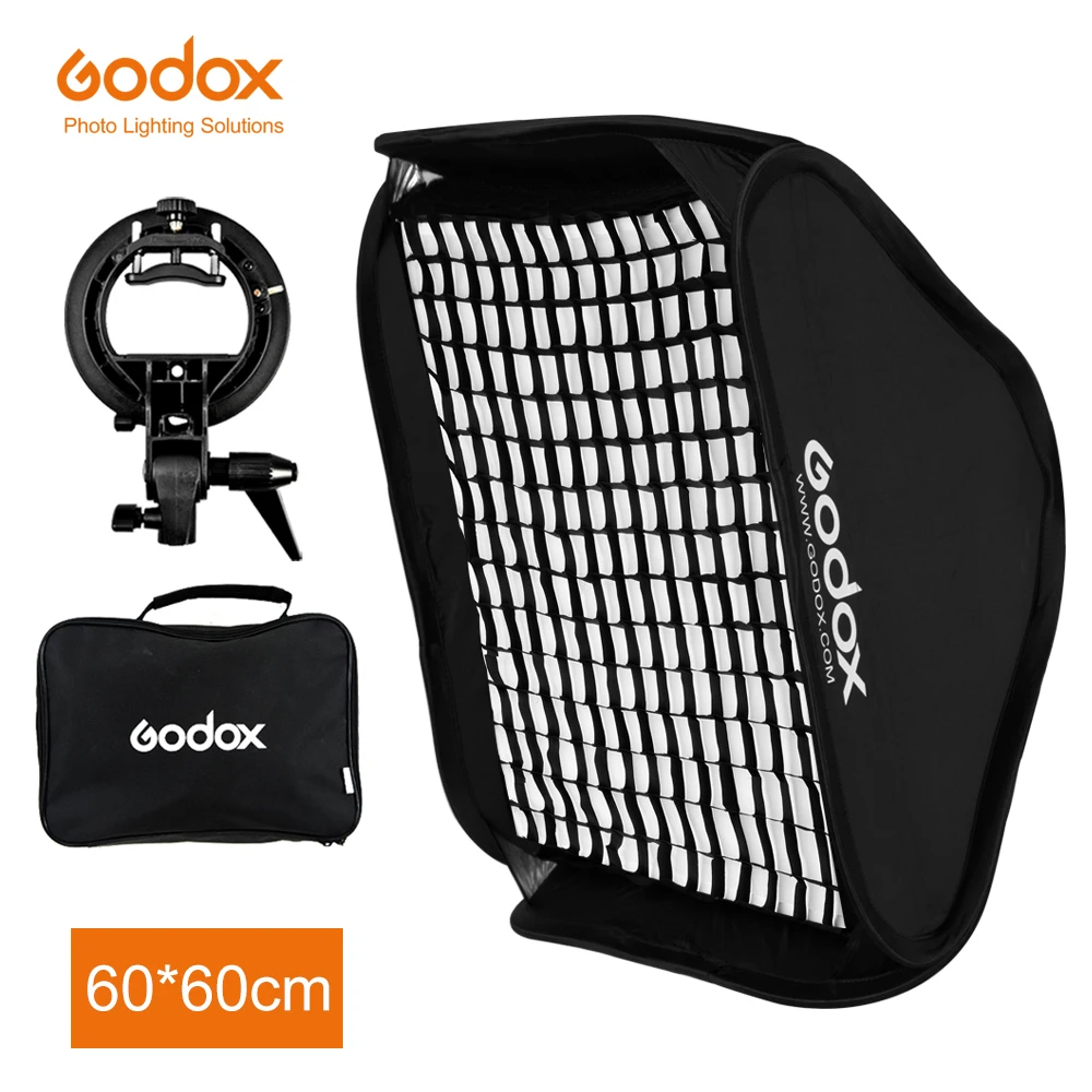 

inlighttech Godox 24*24inch 60 * 60cm Honeycomb Grid Softbox + S type Bracket Mount Bowens Mount Kit for Speedlite Flash Softbox, Black & white