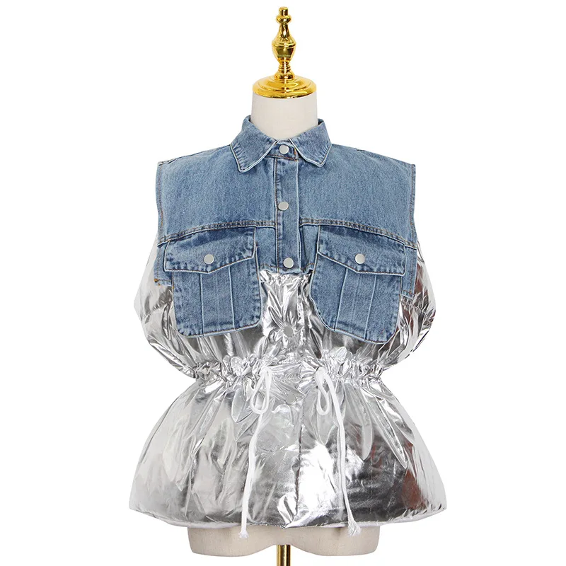 

2020 new arrivals winter collection women fashion short denim puffer bubble waistcoat