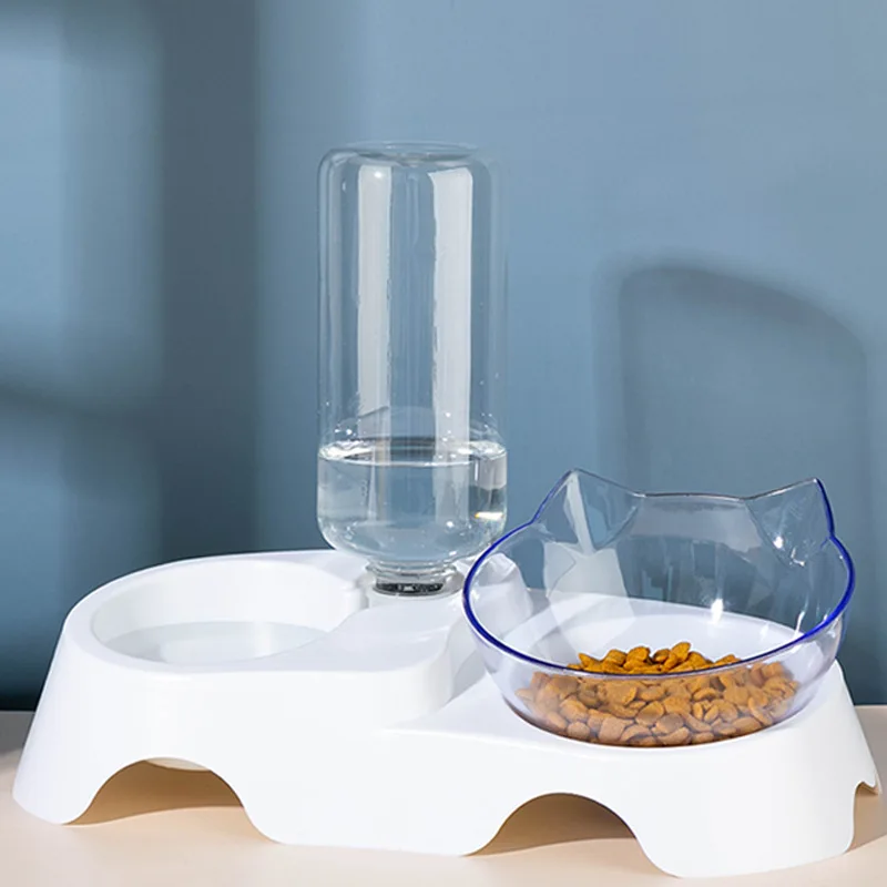 

Transparent Double Bowl Automatic Drinker Dog Food Cat Food Bowl Cat Ear Transparent Double Bowl Drinker