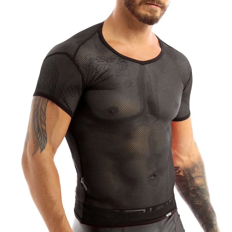 

Hot Sale Mens Mesh See Transparent Tank Vest Shirt Male Breathable Sportswear