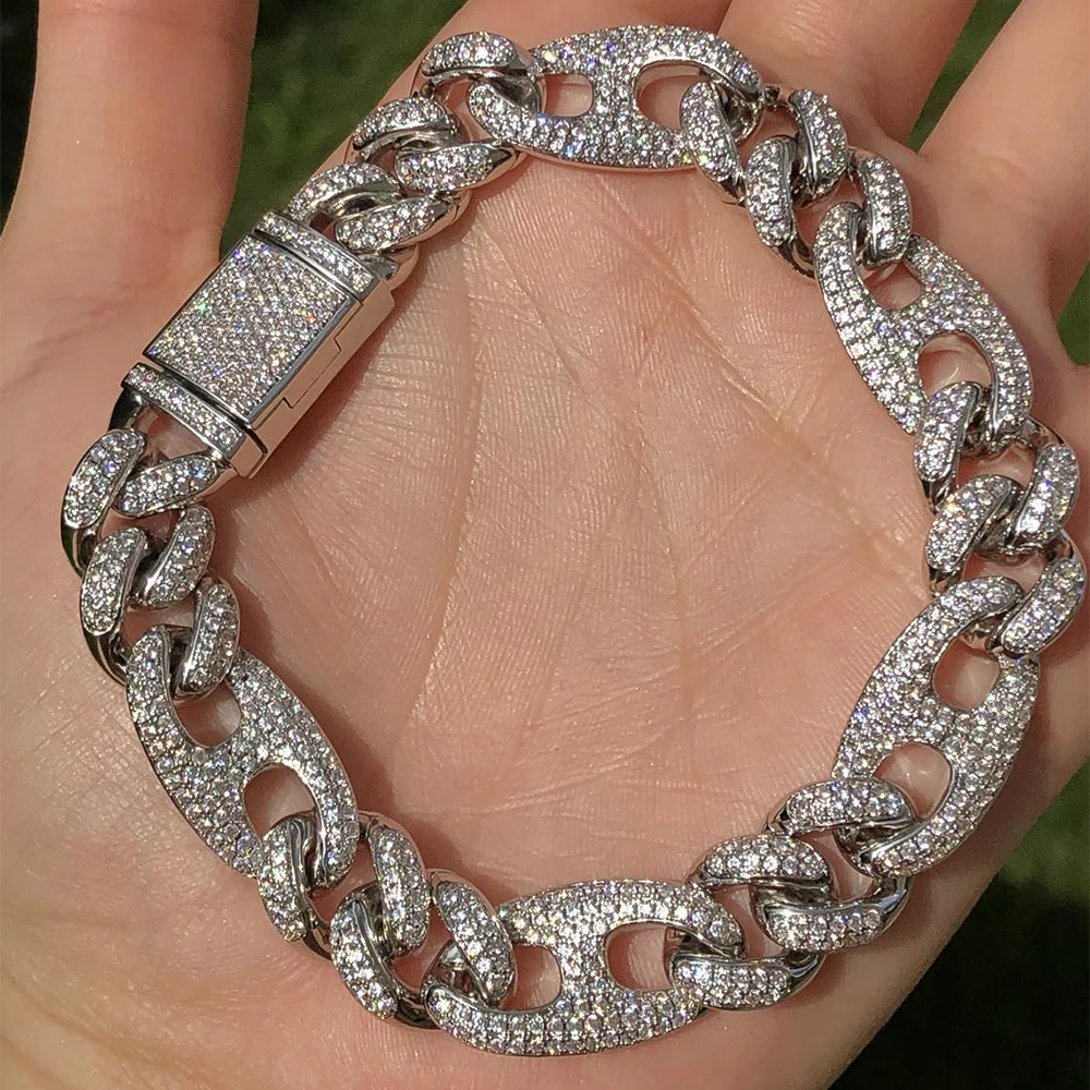 

50% Discount 2020 Wholesale Hip Hop Jewelry 14k 18k Gold Plated Cz Diamond Iced Out Custom Cuban Link Chain Bracelet For Me