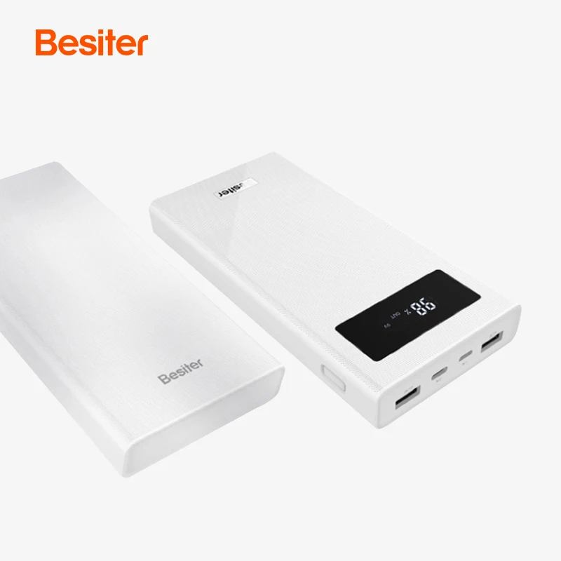 

white mobile charger dual USB fast charge High Capacity Powerbanks Power Bank 20000 mAh Digital display screen powerbank