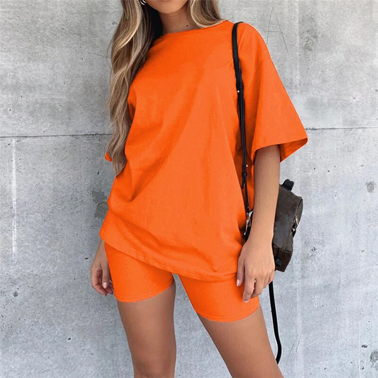 

Pure Color 2PC Summer Pants Set Casual Two Piece Women Outfit Loose Top And Shorts Sets -PT, Purple,black,khaki,green,orange