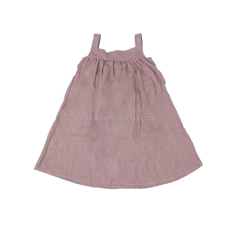 

New Design Fashion Kids Clothes Plain Color Children Summer Wear Baby Girl Linen Dress, Picture