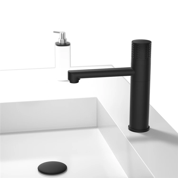 HIDEEP Brass Black Bathroom Faucet Button Control Hot Cold Water Tap Basin Sink Faucet