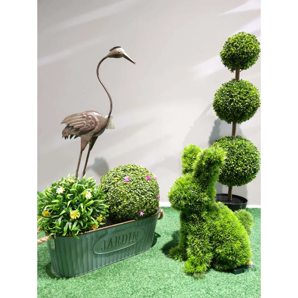 Boxwood Outdoor Deco Garden Bonsai Dog Topiaries Metal Frame Grass Artificial Animal With Led
