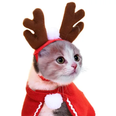 

High quality fall warm christmas design dog cap headband cute pet cat two-piece set suit, Red