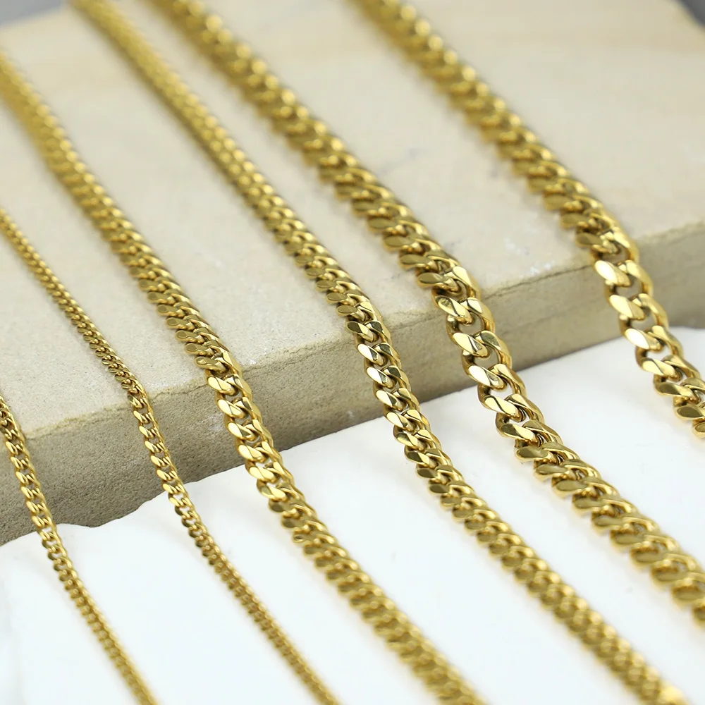 

Permanent 14K 18K Gold Plated Hip Hop Necklace Jewelry Men Cuban Link Chain Stainless Steel