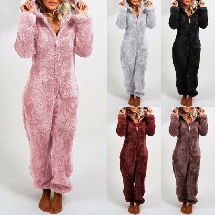 

2020 Autumn/Winter Fashion One Piece Solid Color Plush And Thickened Jumpsuit Bodysuit Fitness For Women