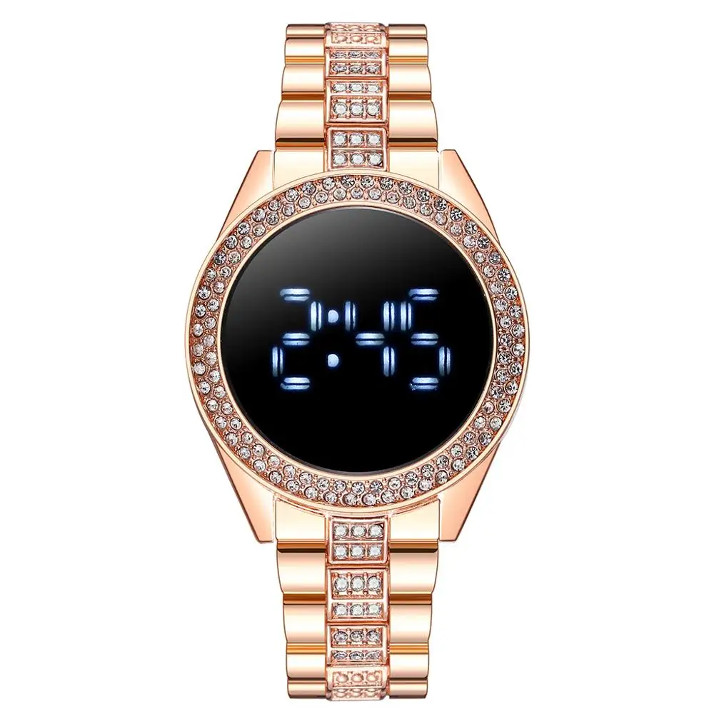 

Luxury Digital Watches For Women Rose Gold Stainless Steel Dress LED Quartz Watch Female Clock Relogio Feminino